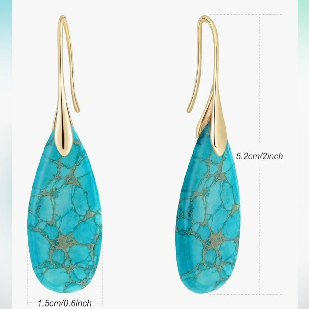 🆕 Natural Healing Stone Fishhoop Dangle Drop Earrings Statement - Picture 5 of 7